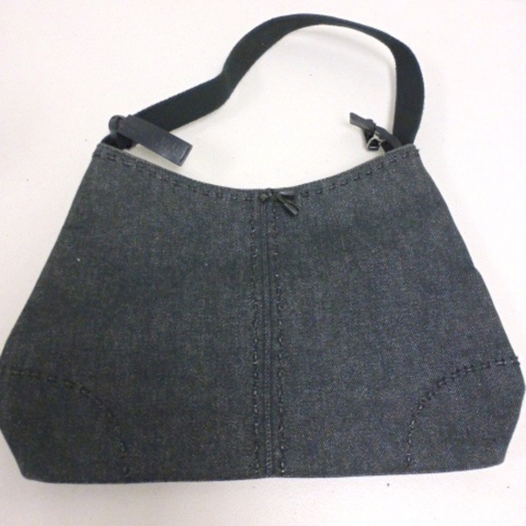 RALPH LAUREN black DENIM FABRIC BAG PURSE - Picture 1 of 5